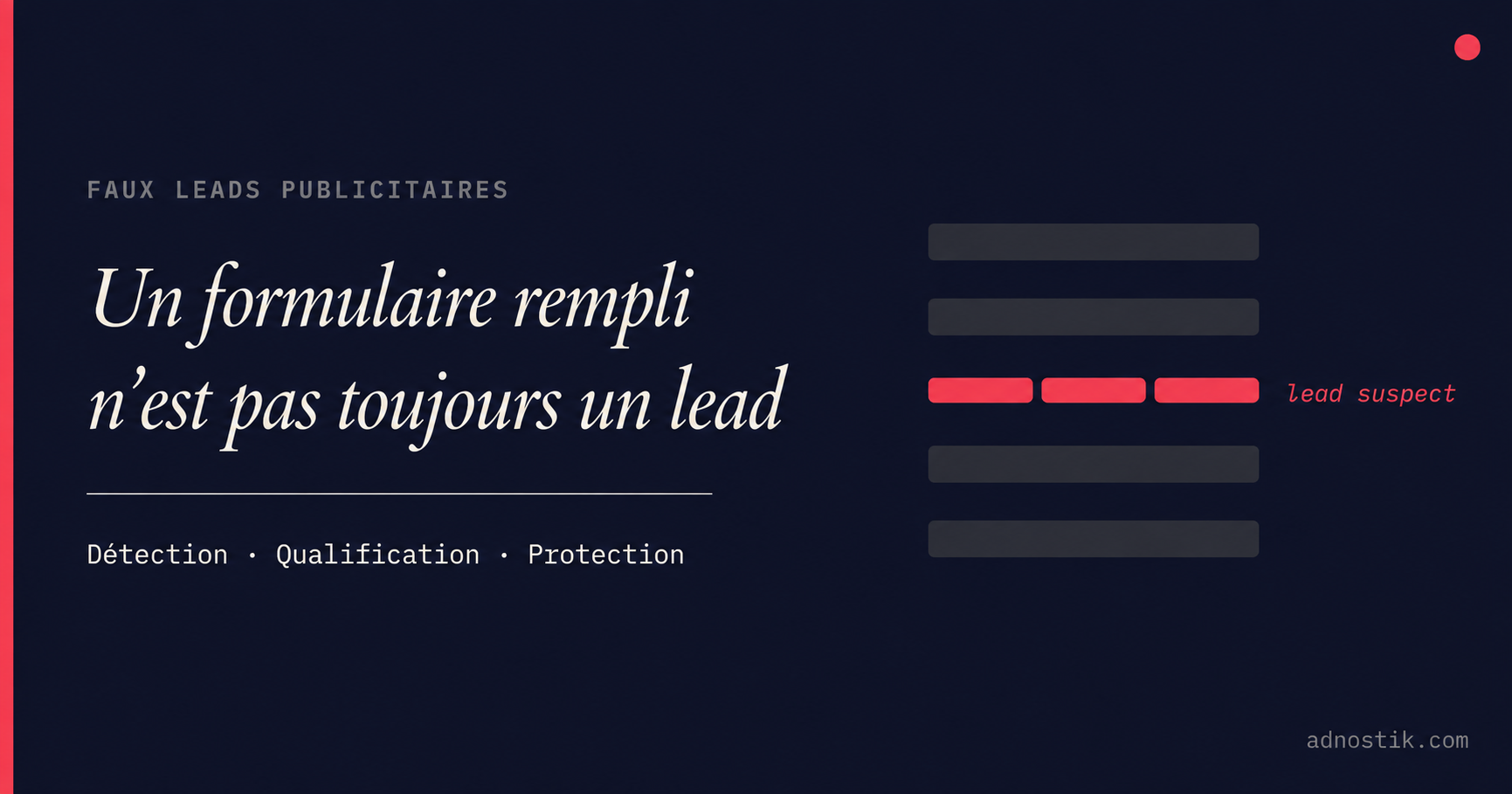 Faux leads publicitaires — détection et qualification des leads suspects dans le CRM — guide complet Adnostik